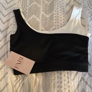 NWT women’s sports bra small monochromatic color block black white asymmetric